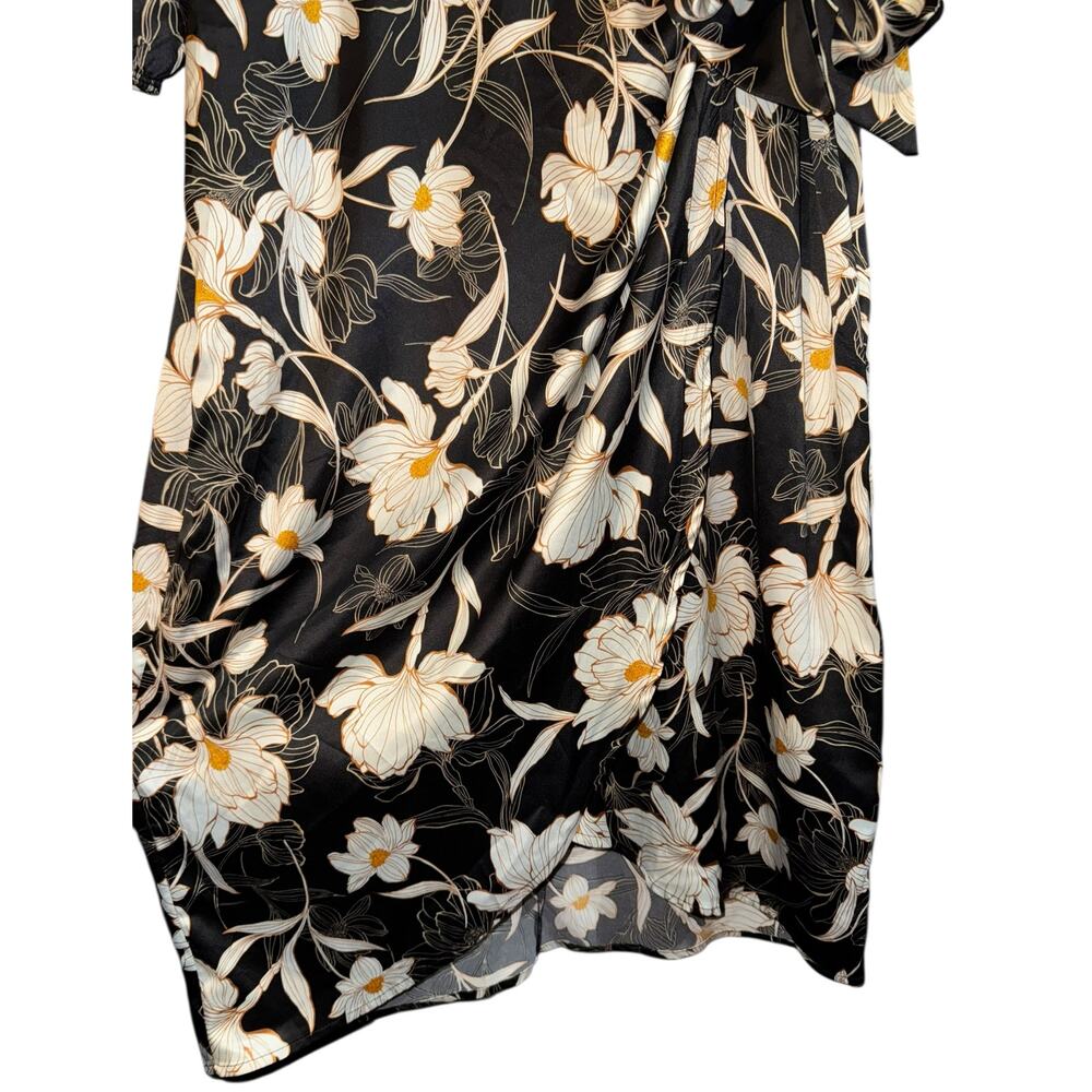 Naif Faux Wrap Satin Dress Women's XL Balloon Sleeve Lilly Floral Wedding Event - Picture 5 of 8